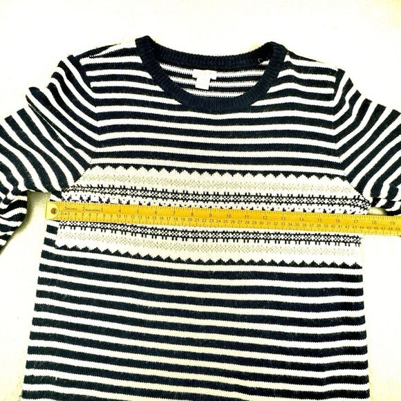 J Crew Factory Merino Wool Blend Fair Isle Sweater Medium Navy Striped Pullover - Picture 9 of 14